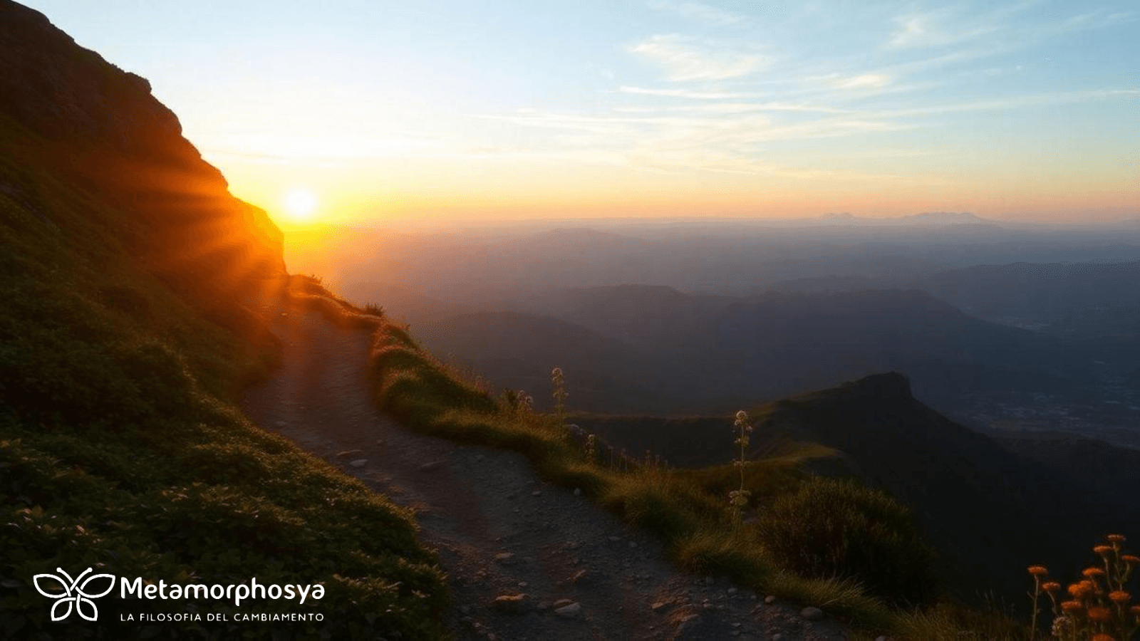 Ad Lucem Mutatio: sentiero di montagna all’alba, simbolo del cambiamento consapevole in Metamorphosya